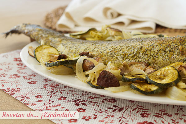 Como hacer corvina al horno con verduras y setas y alino de mostaza y alcaparras