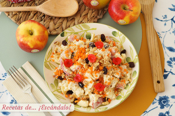Como hacer ensalada de manzana navidena con pina, pasas y nueces