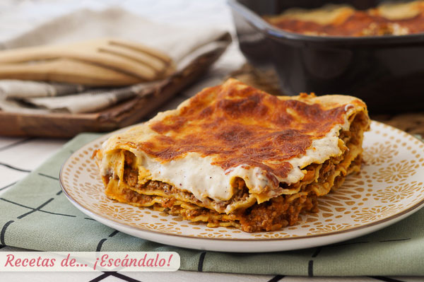 Receta de lasana de carne a la bolonesa con Thermomix y su bechamel, irresistible