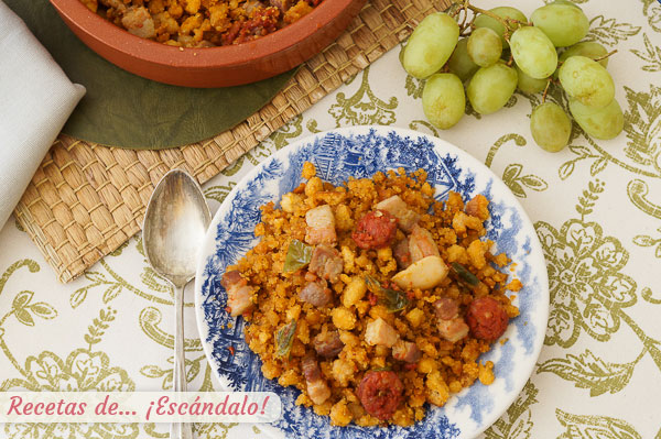 Como hacer migas de pan con chorizo, panceta y pimiento verde en Thermomix
