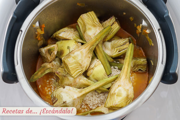 Alcachofas arroz con verduras thermomix