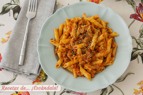 Como hacer de macarrones a la bolonesa con carne picada y tomate, riquisimos