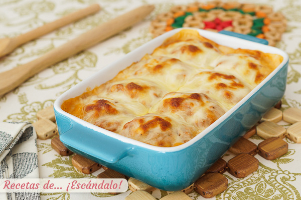 Receta de huevos rellenos de atun con bechamel al horno, riquisimos