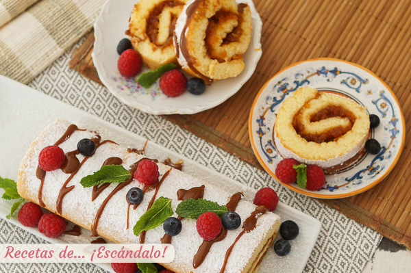 Como hacer brazo de gitano relleno de mermelada con dulce de leche y frutos rojos