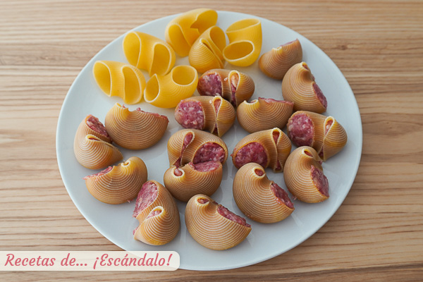 Galets rellenos con carne picada