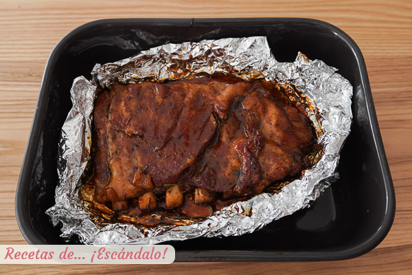 Costillas de cerdo al horno con miel y salsa de soja