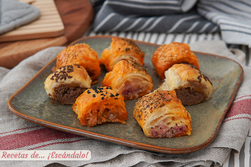 Saladitos de hojaldre con relleno variado, un aperitivo sencillo y vistoso
