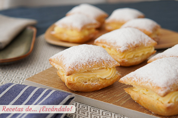 Receta de Miguelitos de La Roda rellenos de crema pastelera casera
