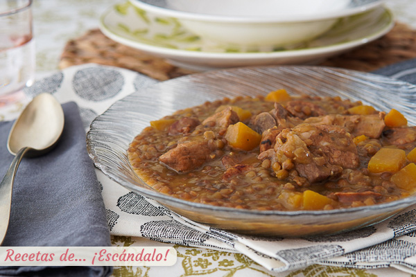 Receta de lentejas estofadas con costillas de cerdo y chorizo, deliciosas