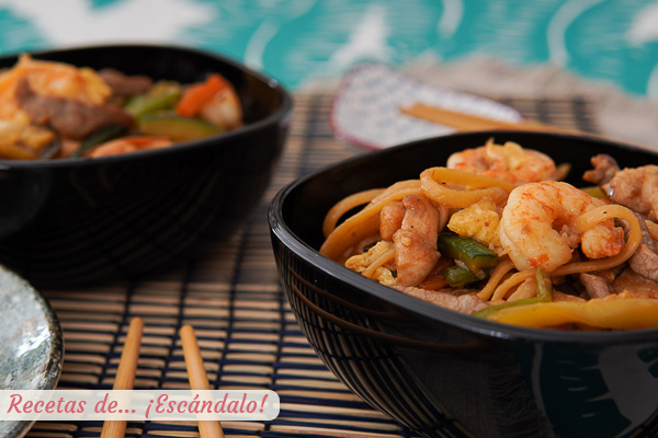 Receta de tallarines chinos fritos tres delicias, riquisimos