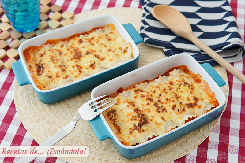 Canelones de atun con tomate y bechamel, sencillos y ricos