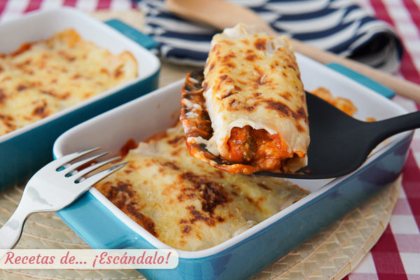 Receta de canelones de atun con tomate y bechamel, sencillos y ricos