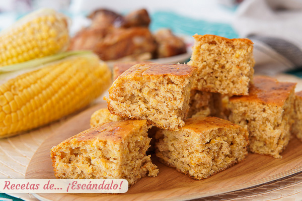 Receta de pan de maiz americano o cornbread tradicional, muy facil