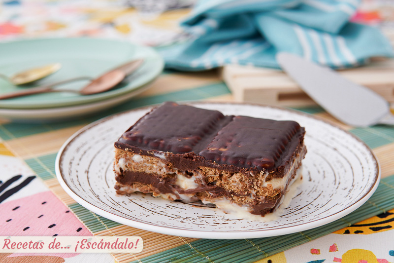 Tarta de la abuela en Thermomix con chocolate, galletas y natillas