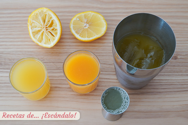 Zumo de limon, zumo de pina y zumo de melocoton coctel san francisco