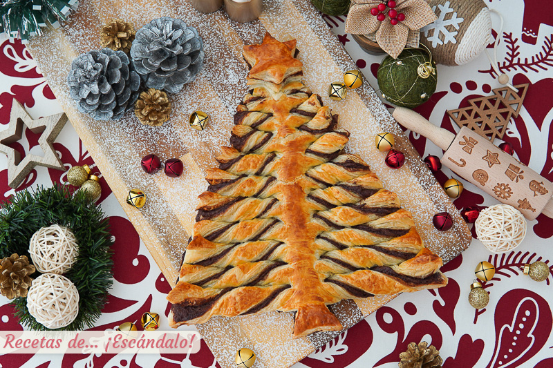 Arbol de Navidad de hojaldre y crema de cacao, muy facil