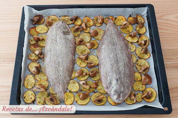 Lenguado asado al horno con patatas