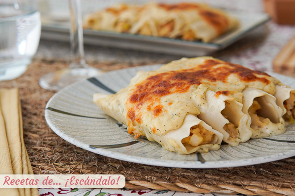 Receta de canelones de marisco y pescado con bechamel de mostaza y eneldo